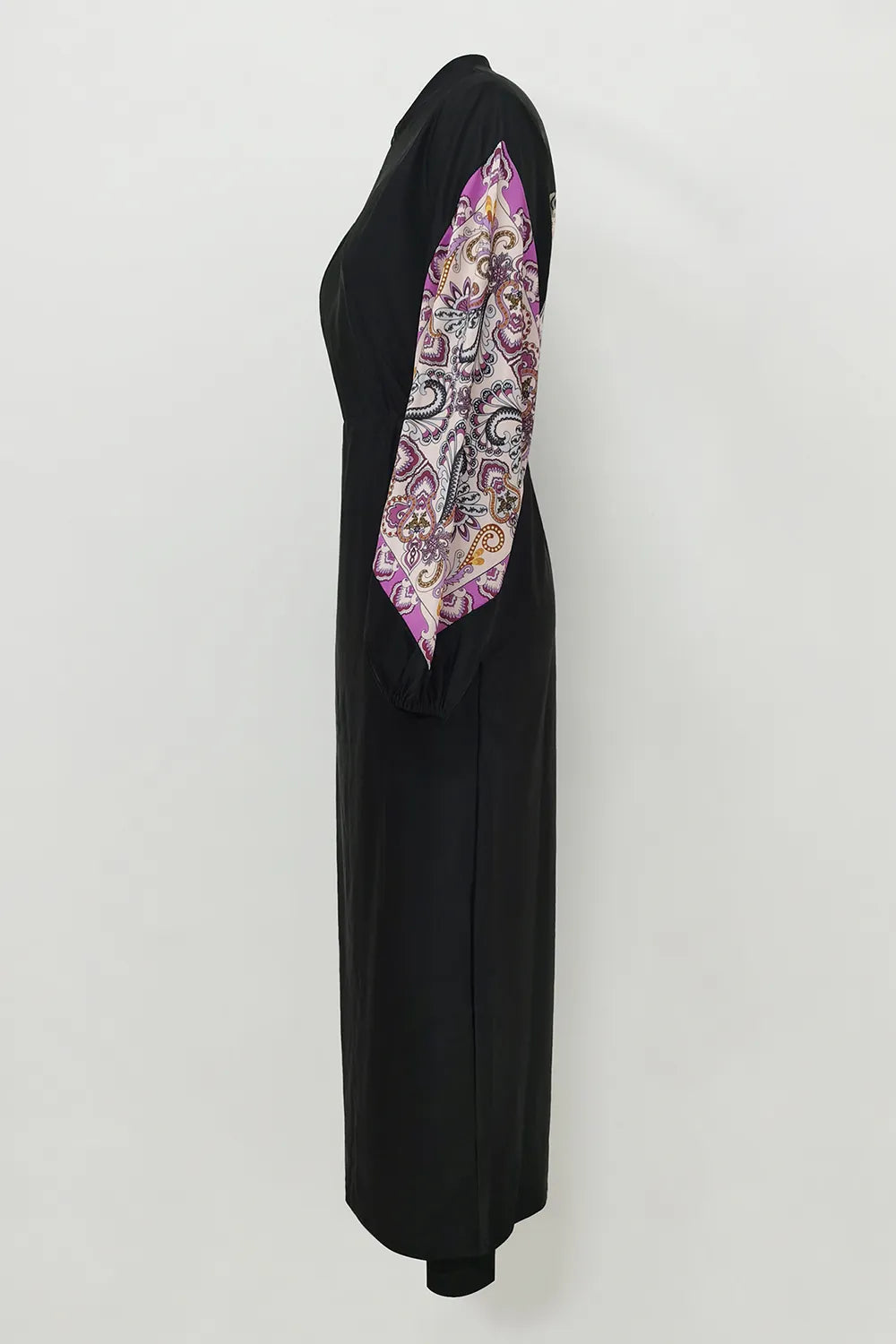 Cap, Drawstring Printed Long Sleeve Dress and Pants Swim Set - Black - View 13
