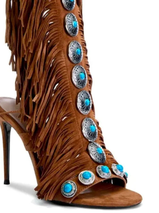 Fringe Lace Up High Heel Sandal - product photo 2