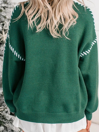 Santa Baby Towel Embroidery Christmas Slogan Pullover Sweater - Dark Green - View 4