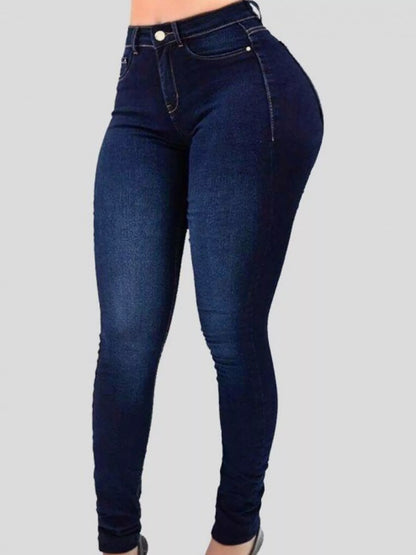 High-Waisted Sculpting Skinny Jeans - Dark Blue - View 2