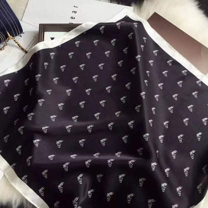 Printed Lightweight Silk Scarf - Black - View 3