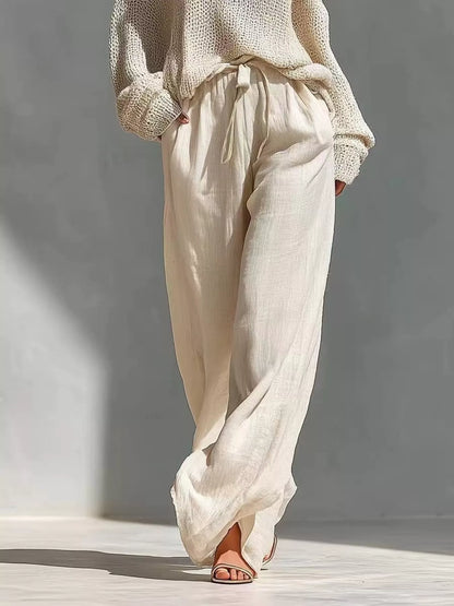Cold Shoulder Turtleneck Top and Wide-Leg Pants Set - Beige - View 3