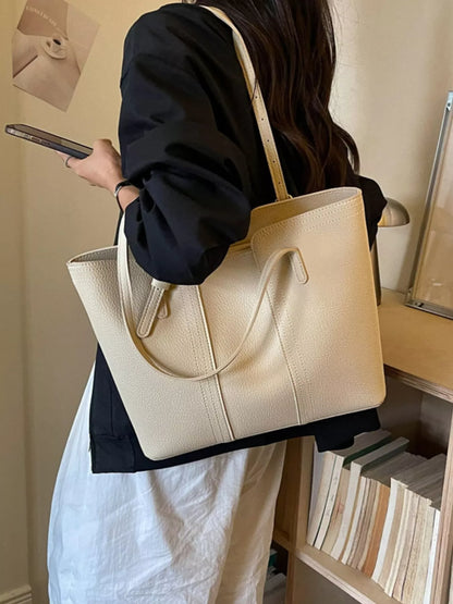 PU Leather Tote Bag - White - View 1
