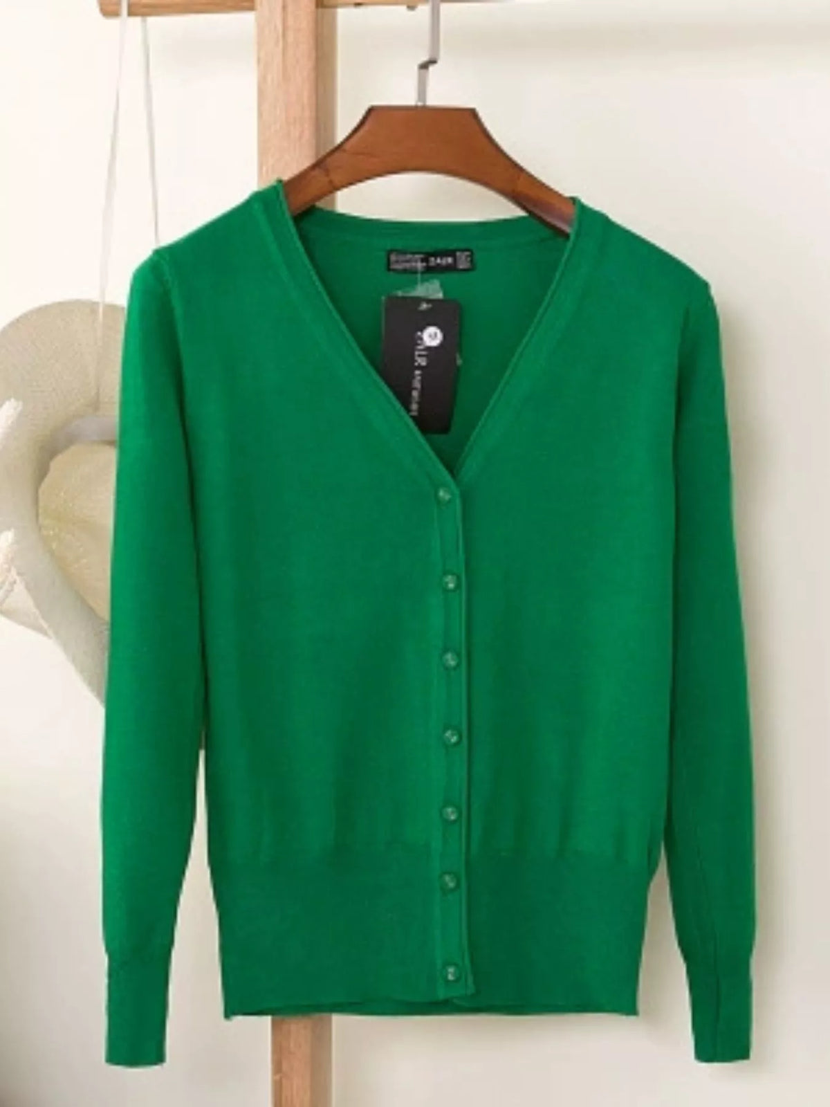 Classic V-Neck Button-Down Knit Cardigan - Grass Green - View 34