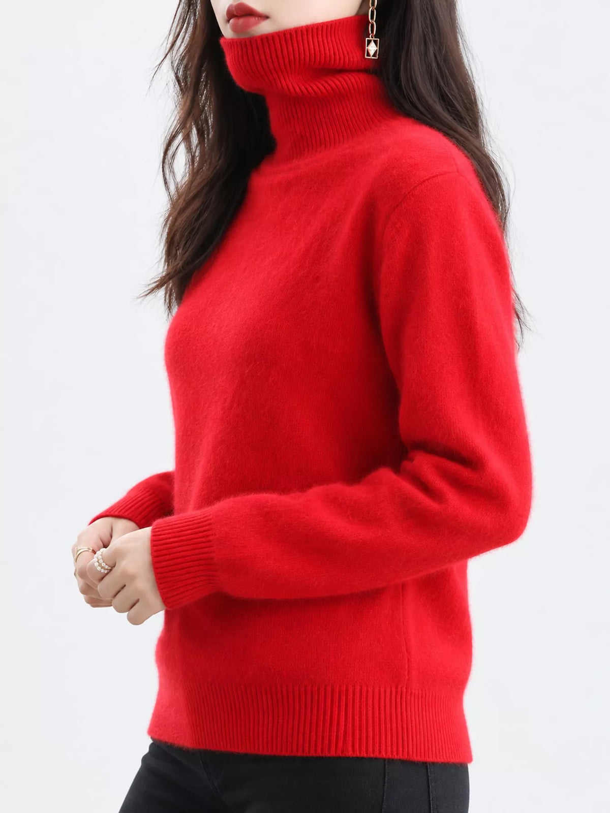 Full Size Turtleneck Long Sleeve Sweater Plus Size - Bright Red - View 112