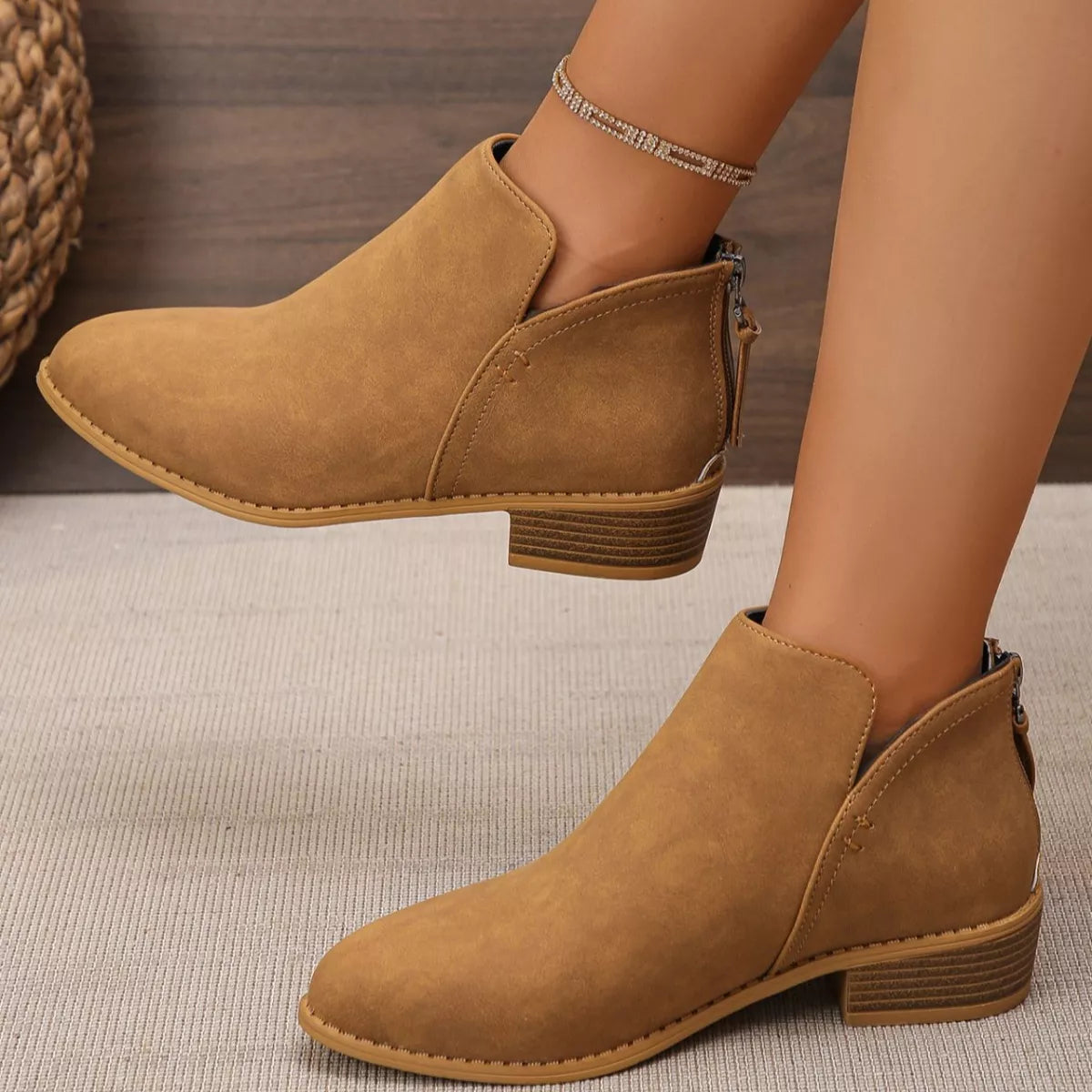 Point Toe Block Heels Boots - Light Brown - View 20