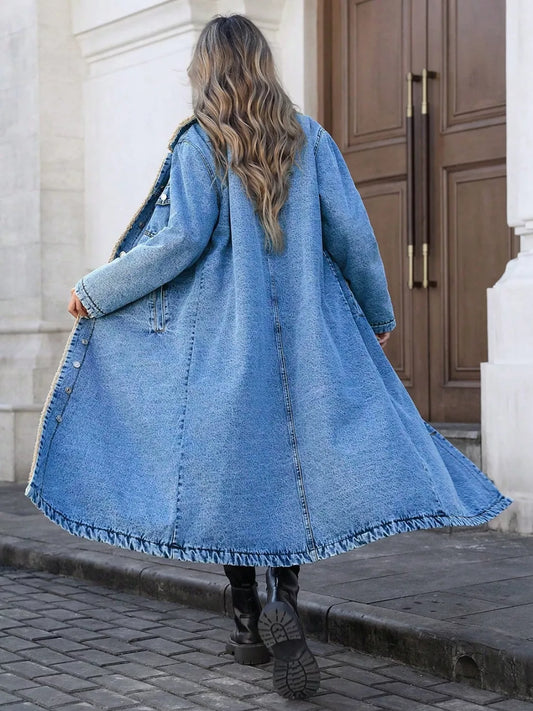Sherpa Lined Longline Denim Jacket - product photo 2
