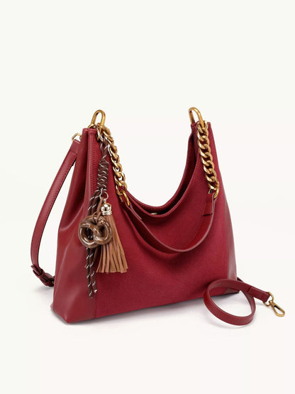 Chain Strap Tassel Charm Shoulder Bag - Wine Red - View 7