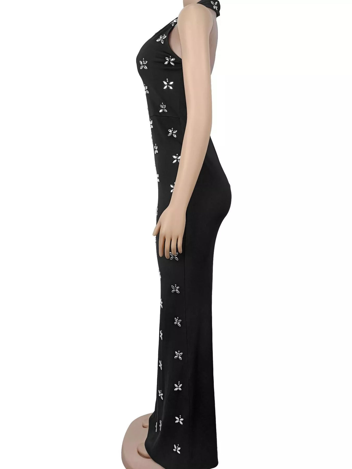 Floral Halter Neck Maxi Dress - Black - View 9