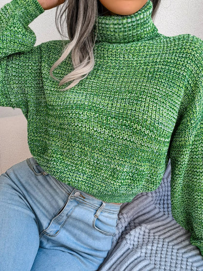 Turtleneck Dropped Shoulder Sweater - Green - View 6