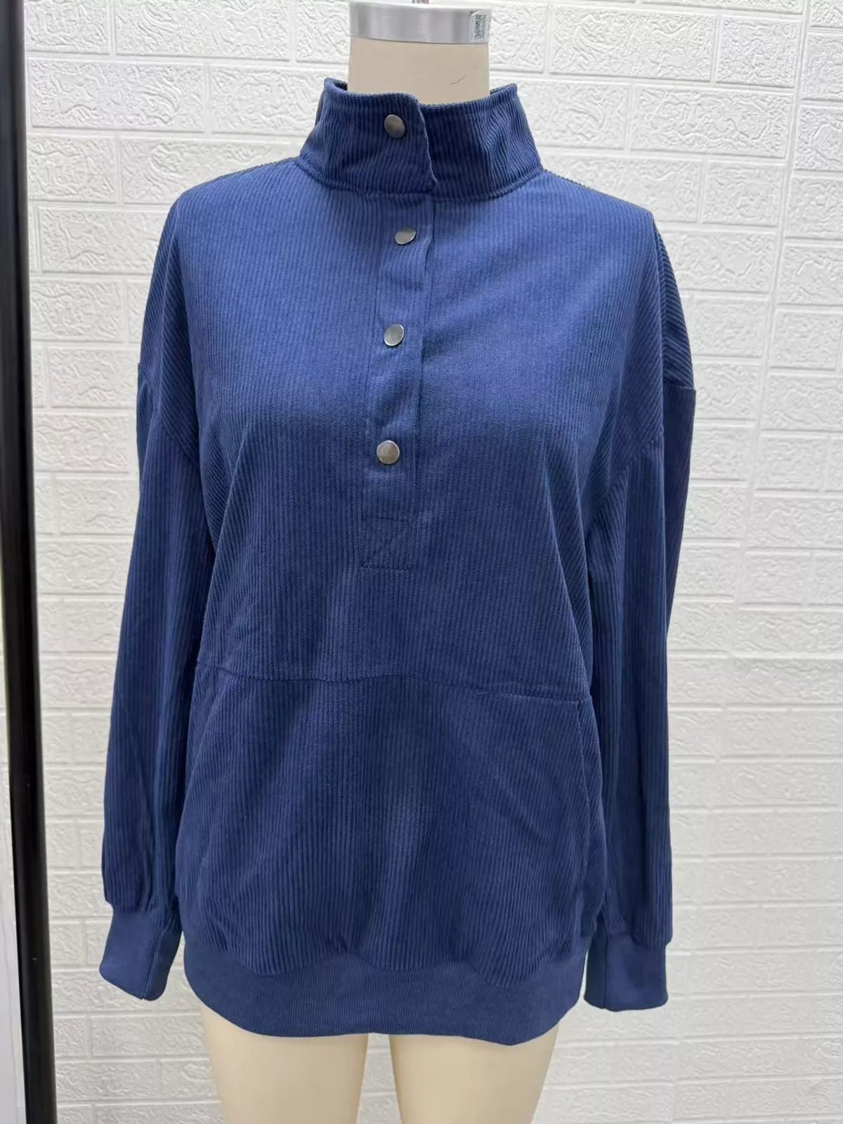 Full Size Quarter-Snap Sweatshirt with Kangaroo Pocket Plus Size - Navy Blue - View 20