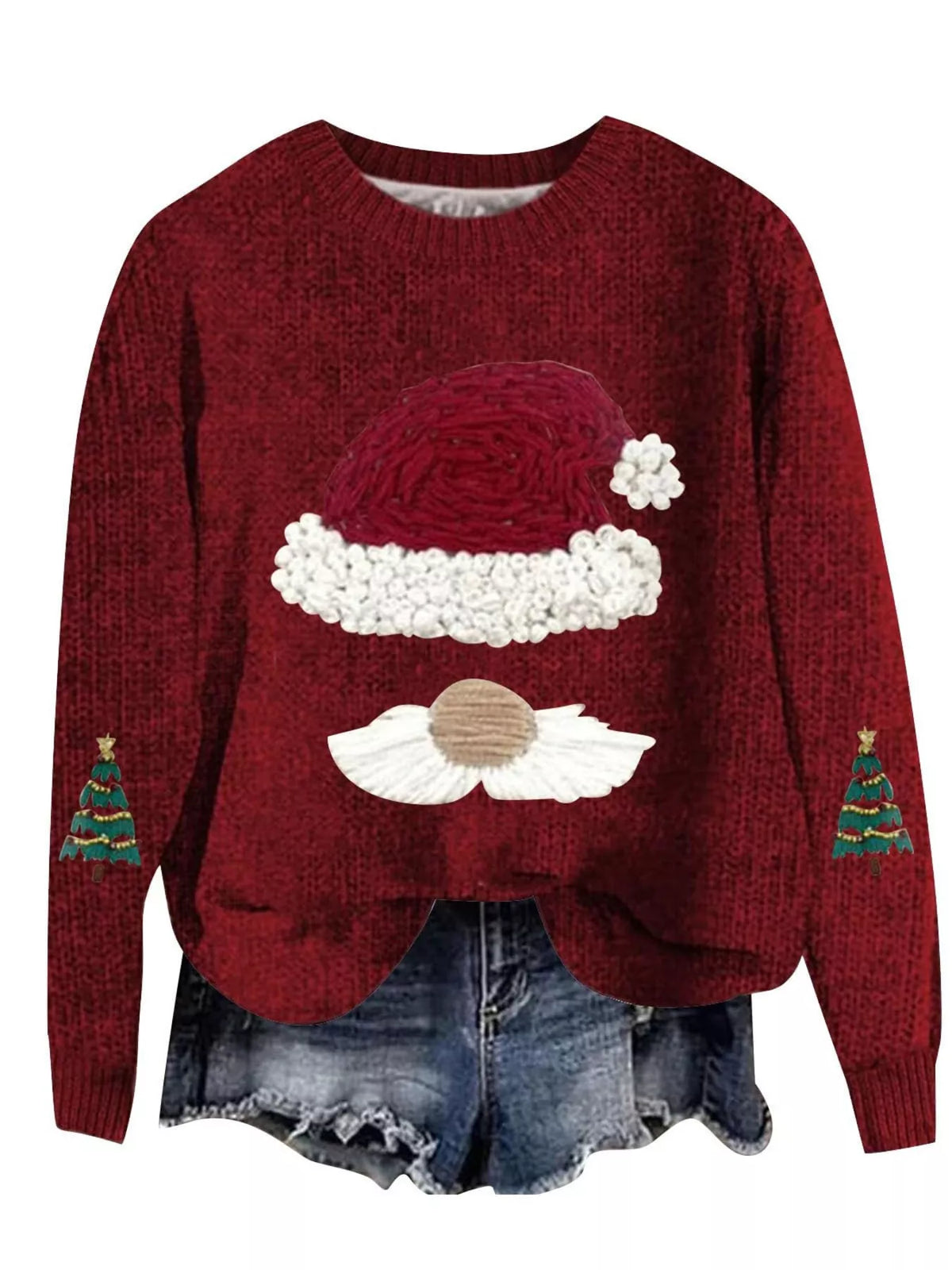 Christmas Graphic Dropped Shoulder Sweater - Red - View 1