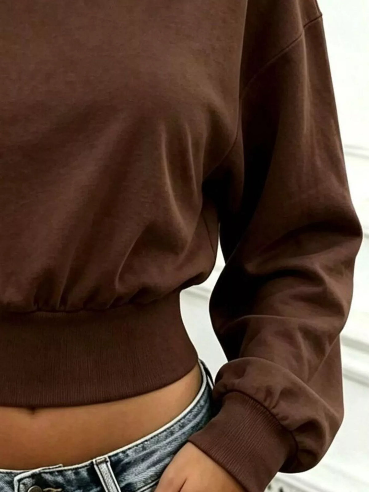 Long Sleeve Crop Sweatshirt - Brown - View 2