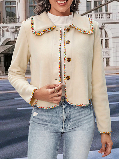 Perfee Collared Neck Button-Down Long Sleeve Jacket - Cream - View 1
