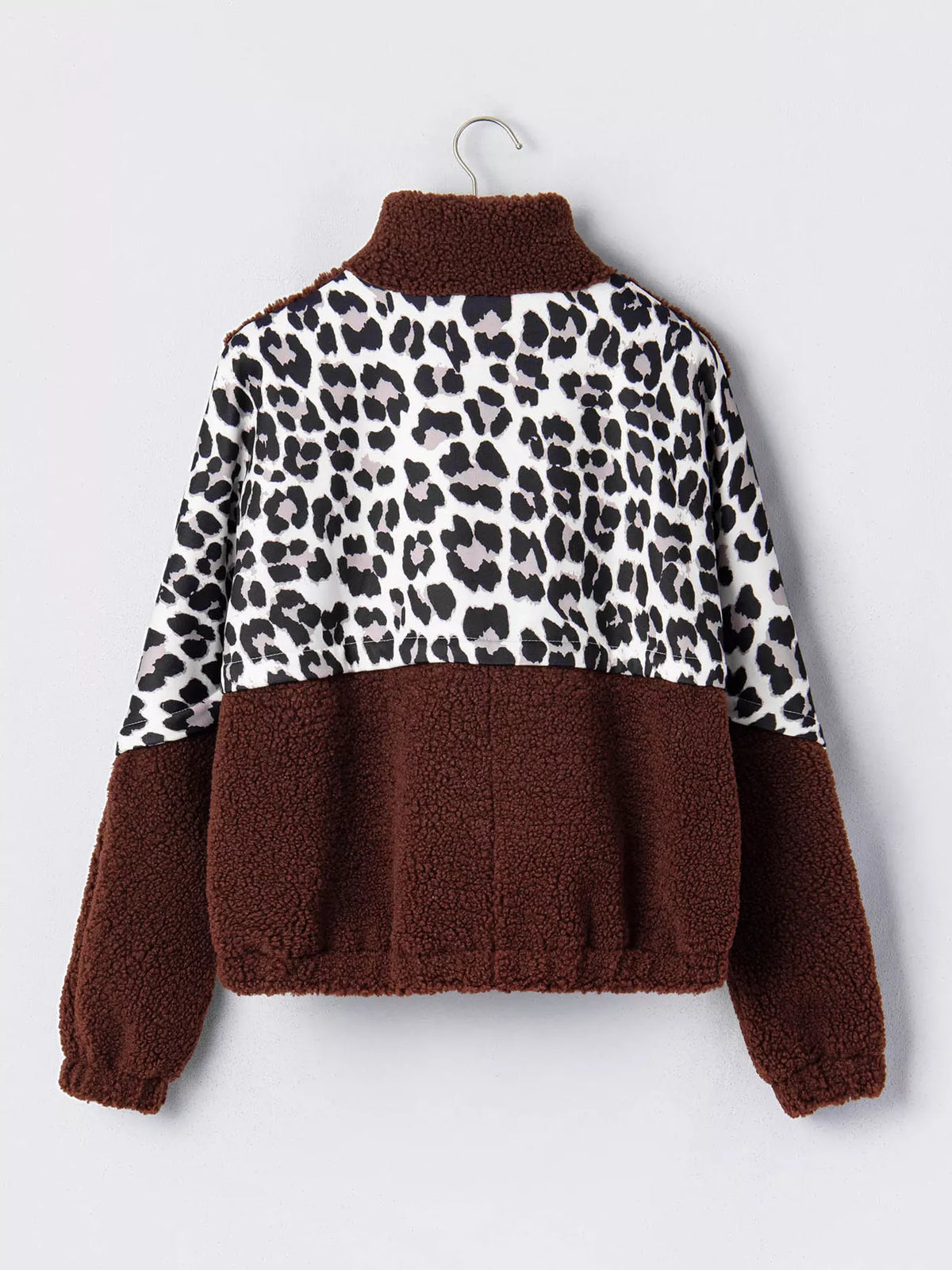 Leopard Patchwork Fleece Western Style Zip-up Collar Jacket - Brown - View 11