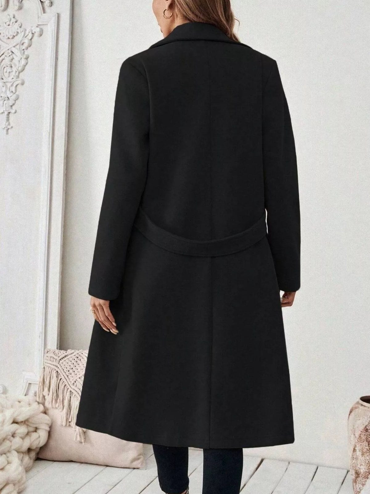 Lapel Collar Longline Coat - Black - View 5