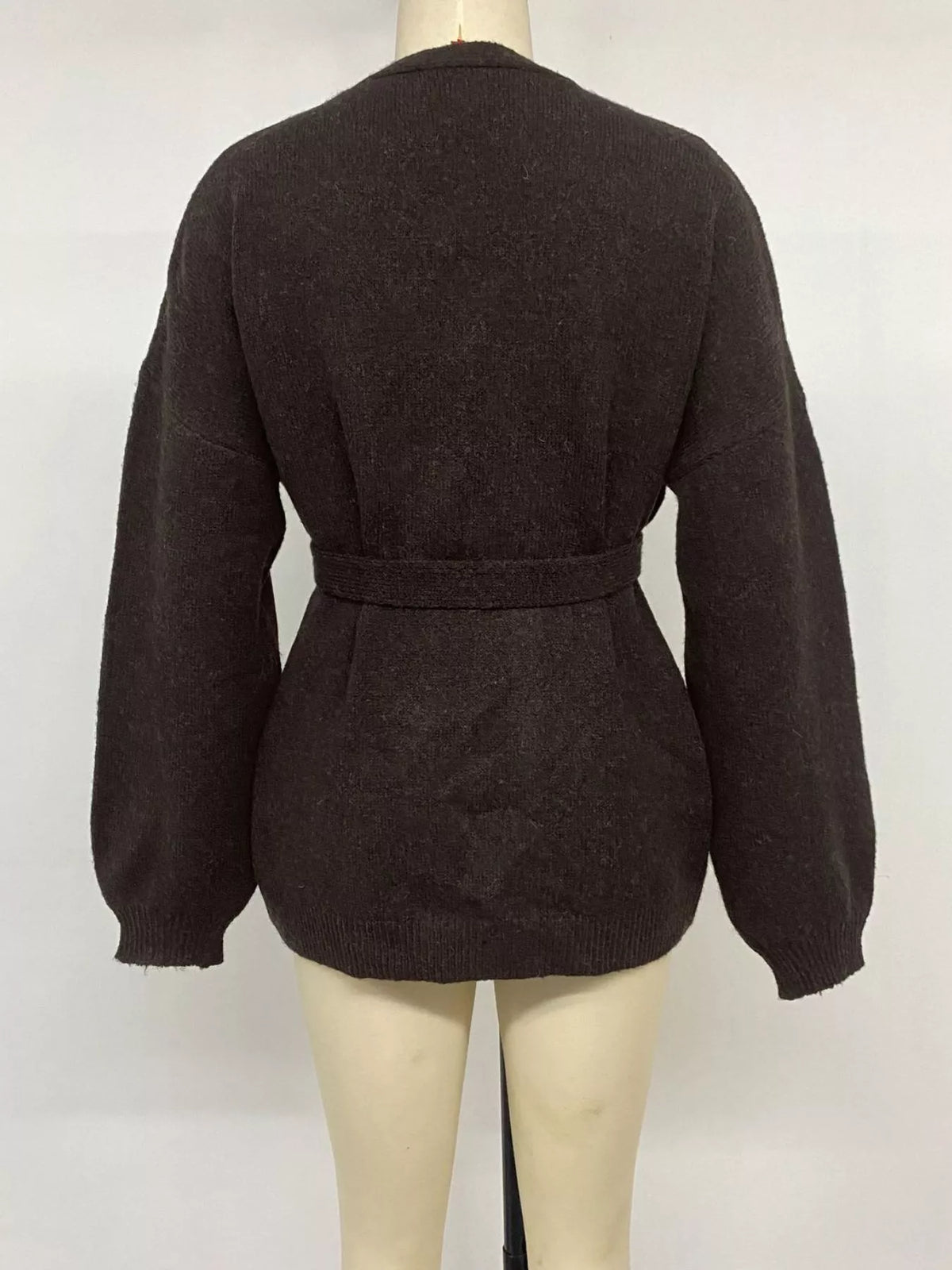 Tie Waist Dropped Shoulder Wrap Cardigan - Chocolate - View 10