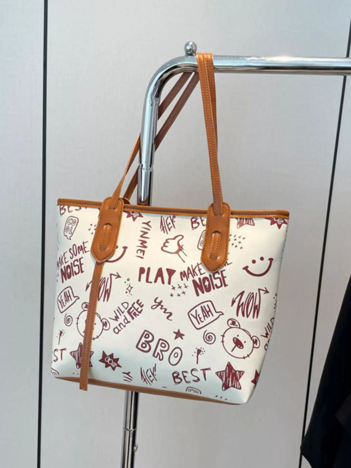 Graffiti Print Casual Tote Bag - Brown - View 20