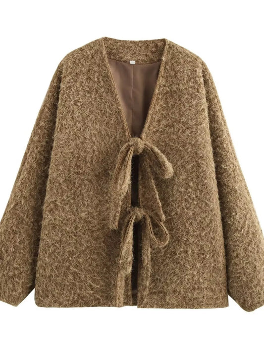 Textured Knit Tie-Front Outerwear - product photo 2