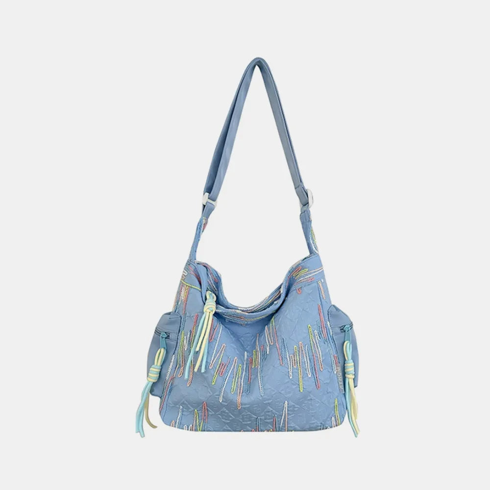 Contrast Texture Shoulder Bag - Light Blue - View 14