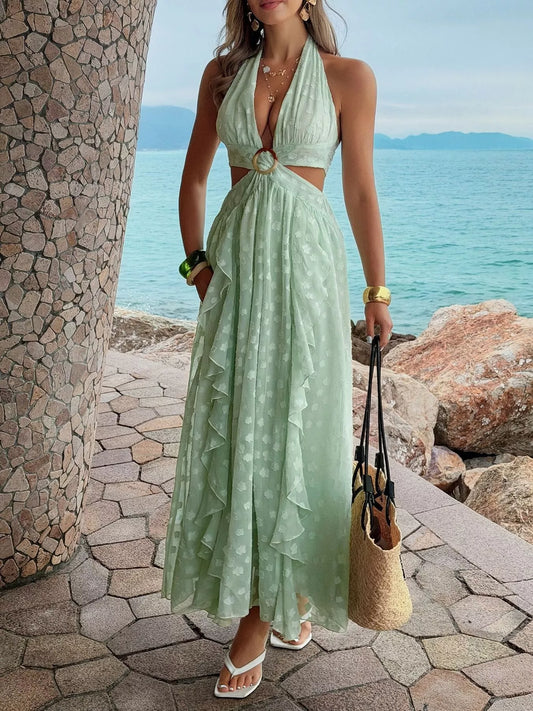 Ruffled Halter Neck Maxi Dress - product photo 2