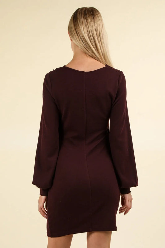 VERY J Ruched Detail Bodycon Mini Dress - Wine - View 2
