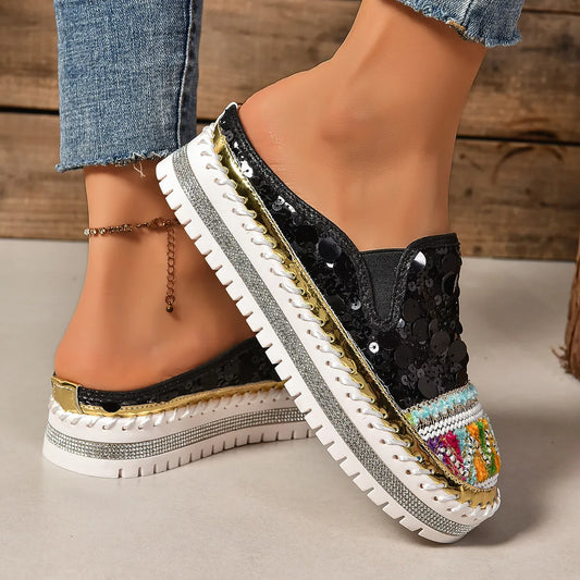 Sequin Round Toe Platform Loafers - product photo 2