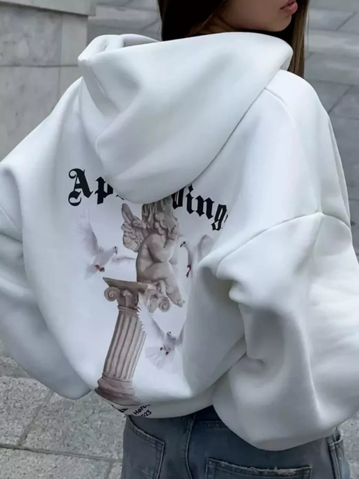 Full Size Zip-Up Drop Shoulder Hoodie Plus Size - White-Zip-Up Hoodie - View 2