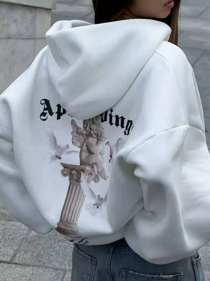 Full Size Zip-Up Drop Shoulder Hoodie Plus Size - White-Zip-Up Hoodie - View 2