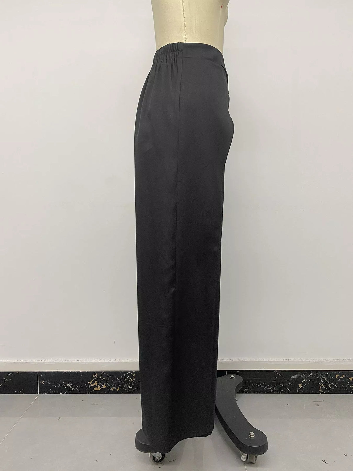 Wide-Leg Pants with Overlap Front Detail - Black - View 11