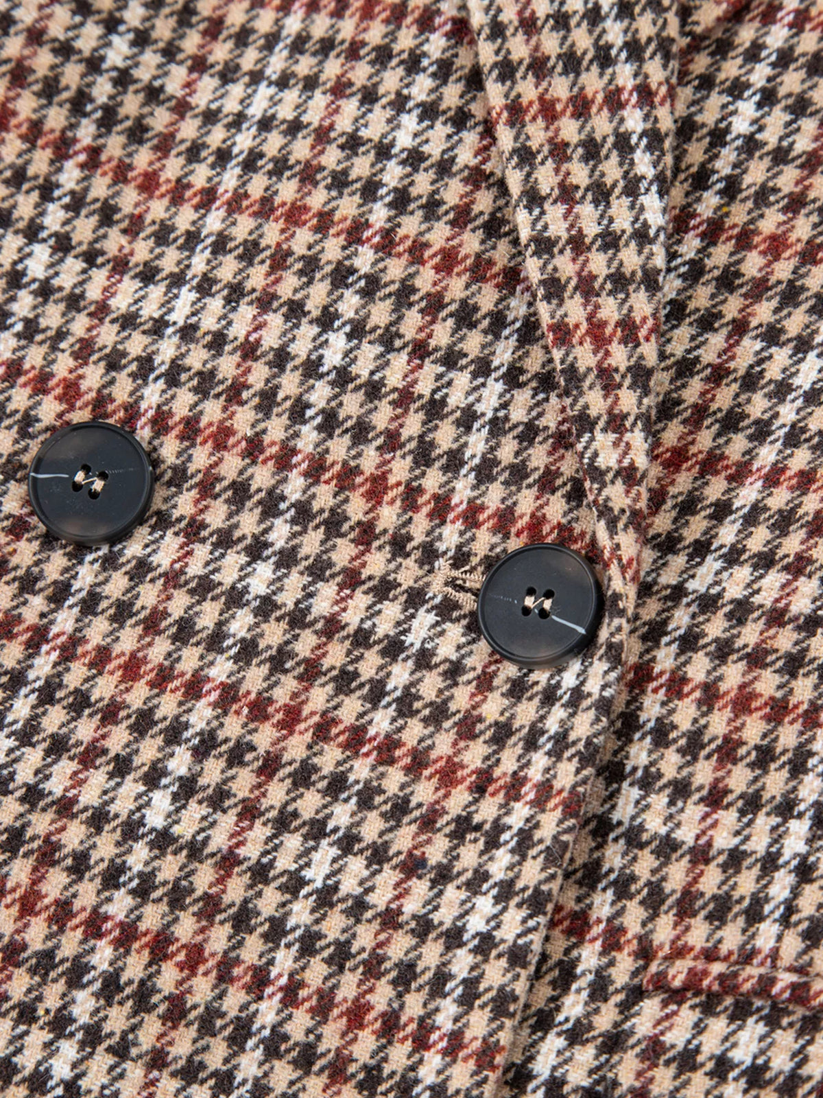 Houndstooth Lapel Collar Blazer - Camel - View 17