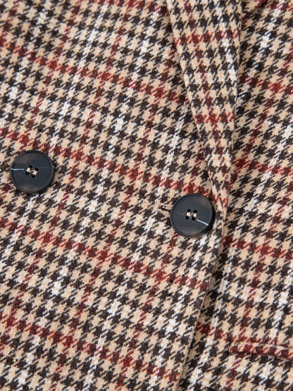 Houndstooth Lapel Collar Blazer - Camel - View 17