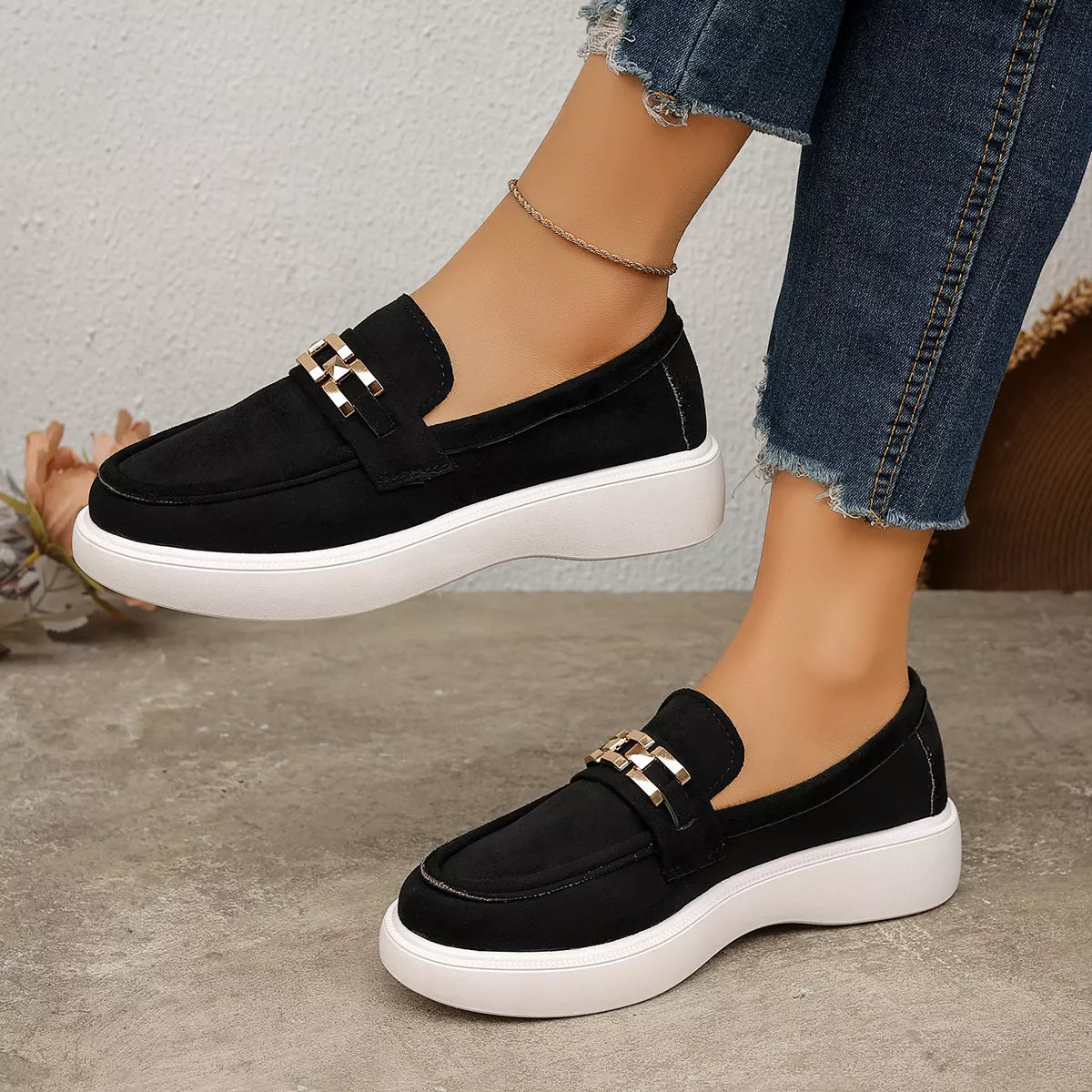 Round Toe Slip-Ons - Black - View 1