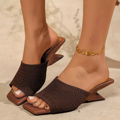 Open Toe Block Heels Sandals - Brown - View 1