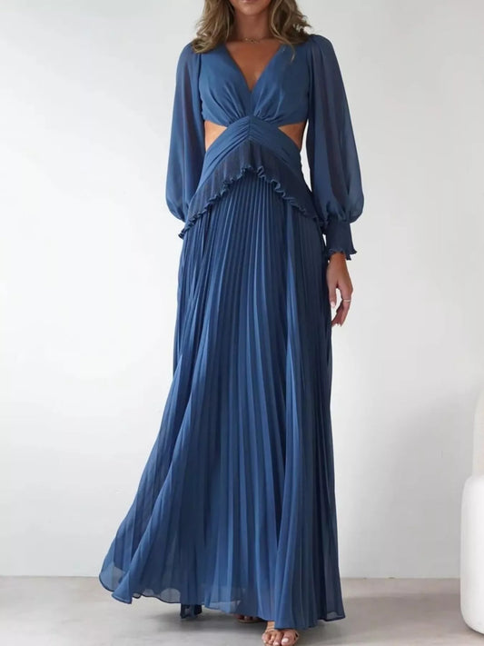 Backless Pleated Long Sleeve Maxi Dress - product photo 2