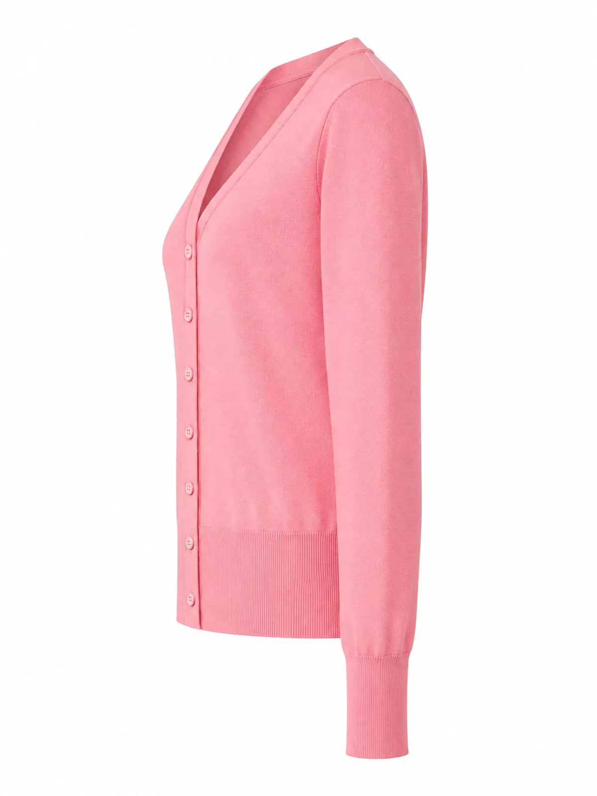 Classic V-Neck Button-Down Knit Cardigan - Pink - View 11