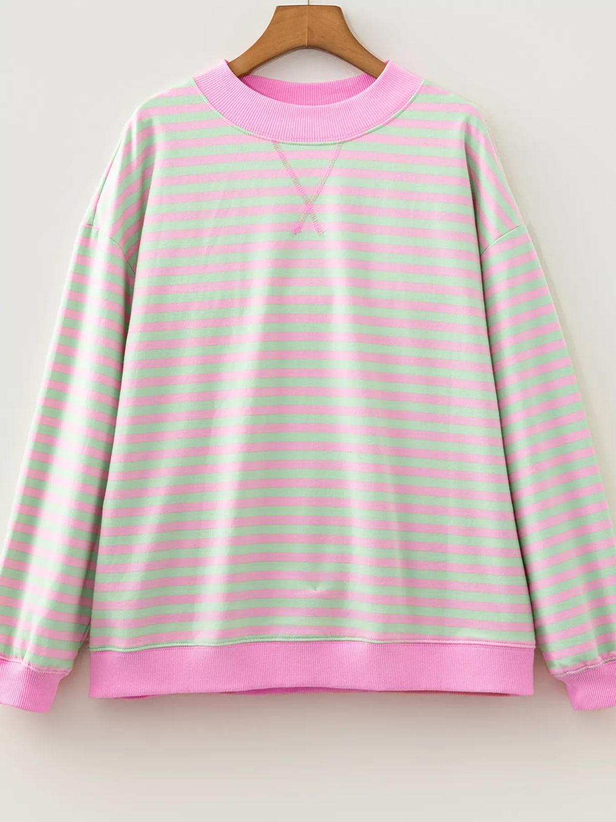 Striped Round Neck Long Sleeve Sweatshirt - Stripe - View 2