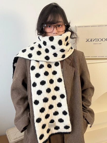 Polka Dot Knitted Scarf - Black - View 11