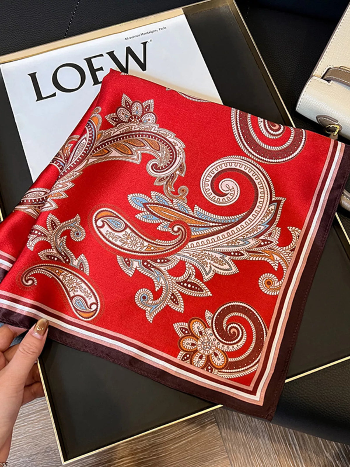 Vintage Paisley Silk Scarf - Deep Red - View 5
