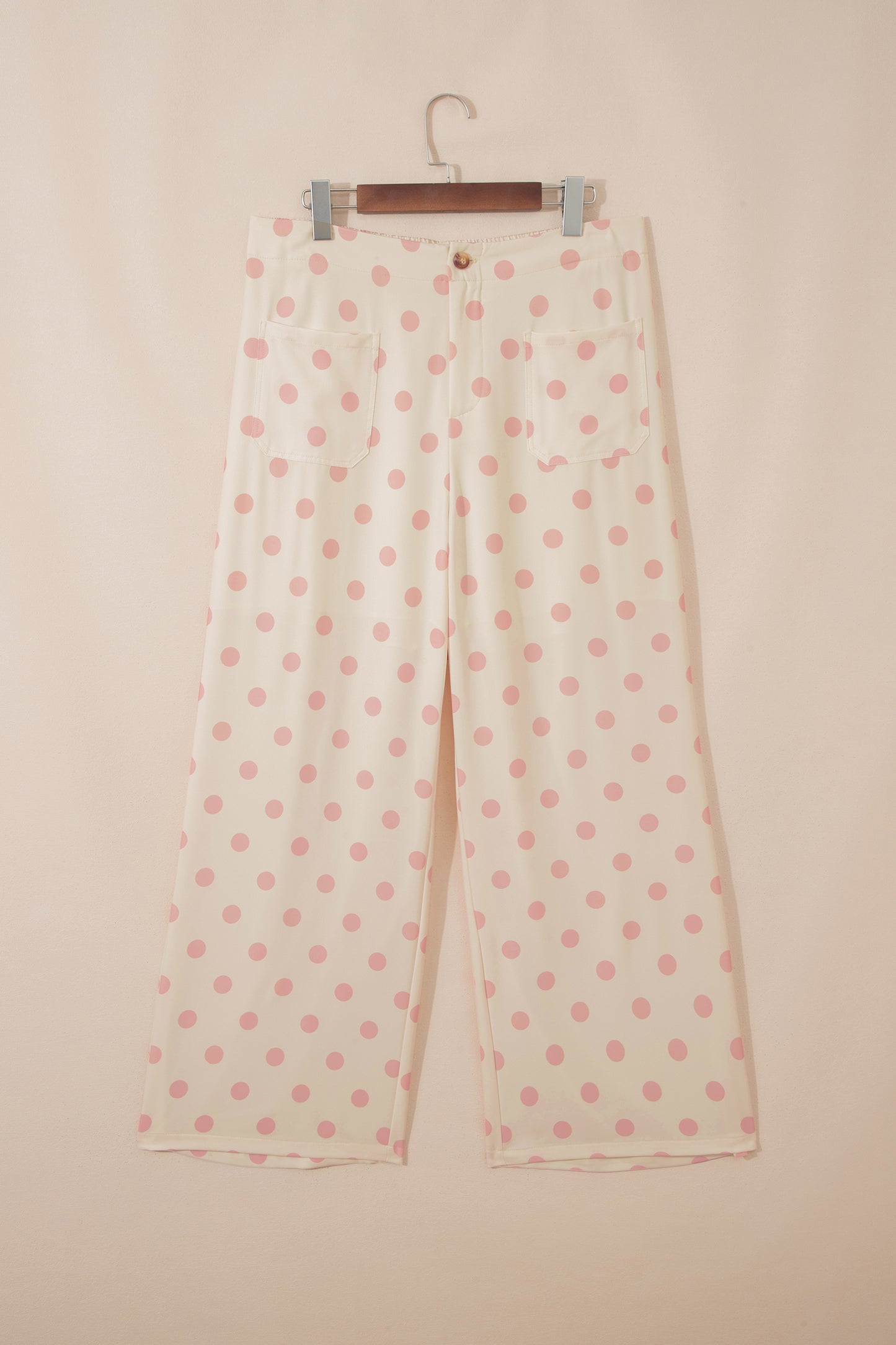 Sky Blue Polka Dot Print Patched Pocket Mid-rise Straight Leg Pants