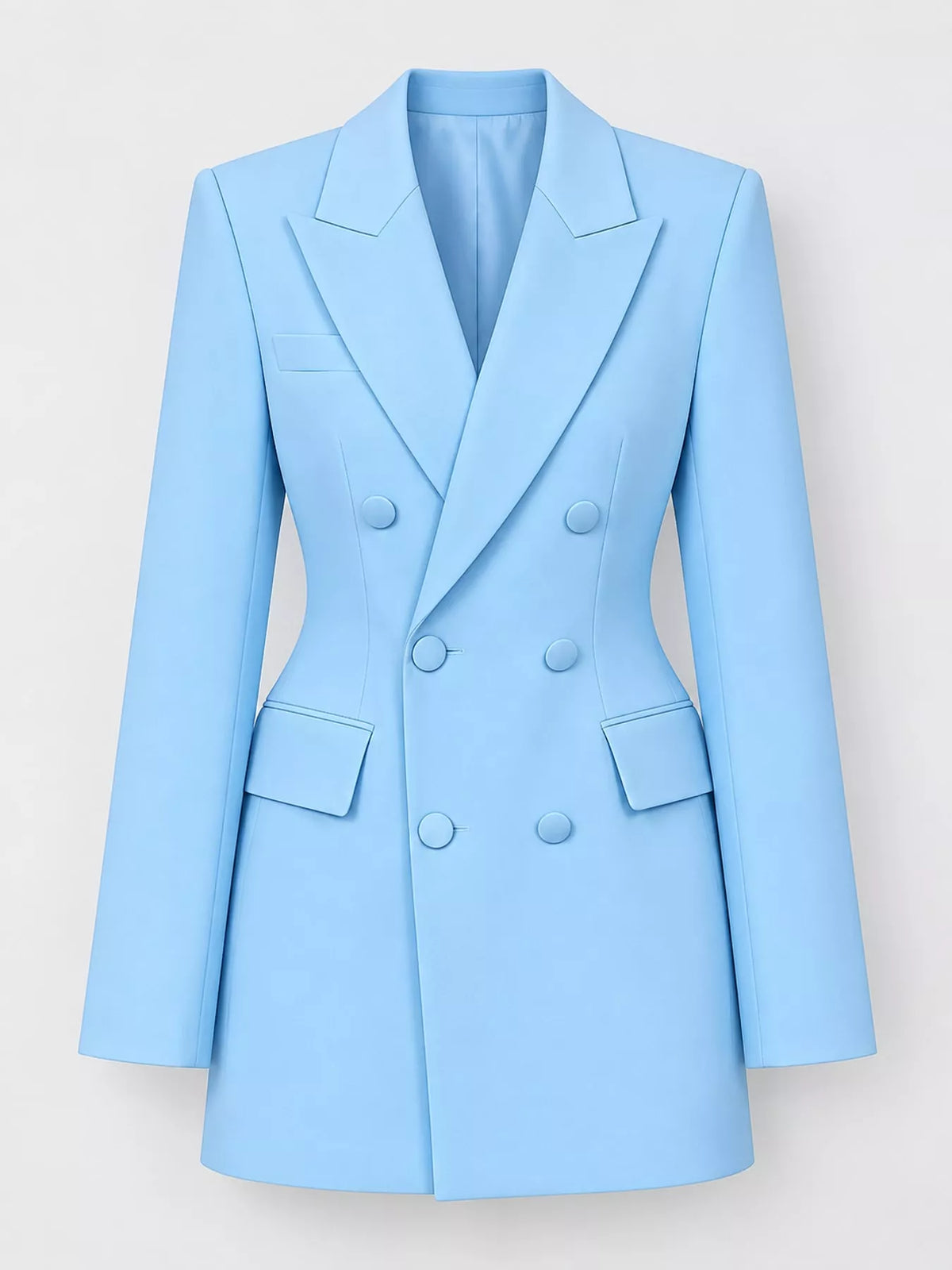 Full Size Double-Breasted Slim-Fit Blazer Plus Size - Sky Blue - View 31