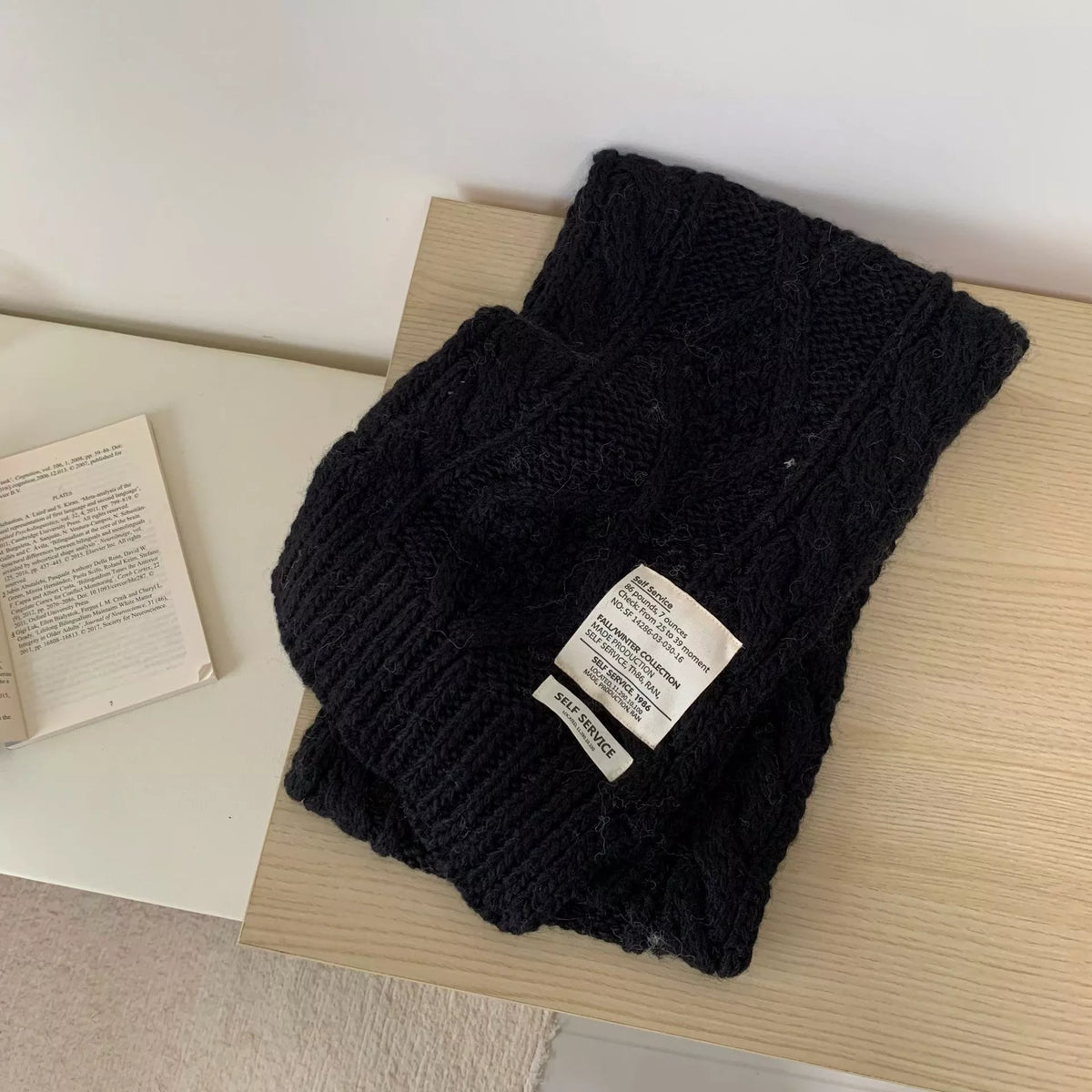 Chunky Cable Knit Scarf - Black - View 4