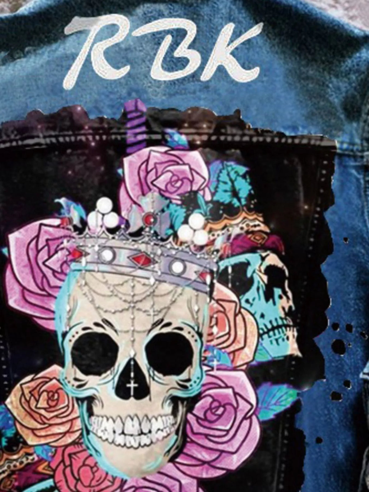 Full Size Skull and Rose Graphic Denim Jacket Plus Size - Medium - View 2