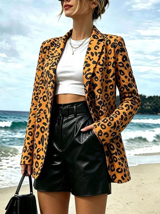 Leopard Print Long Sleeve Blazer - Leopard - View 2