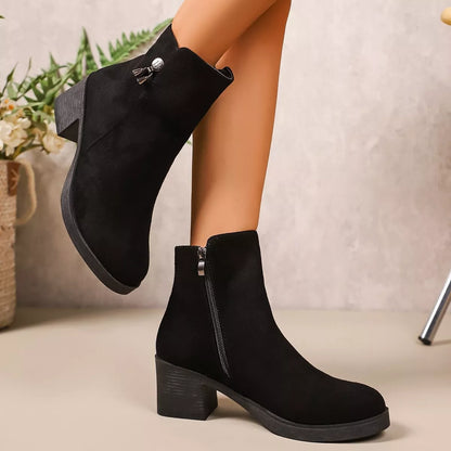 Point Toe Block Heels Boots - Black - View 4