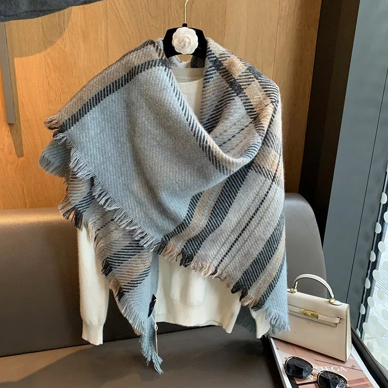 Raw Hem Plaid Scarf - Light Blue - View 3