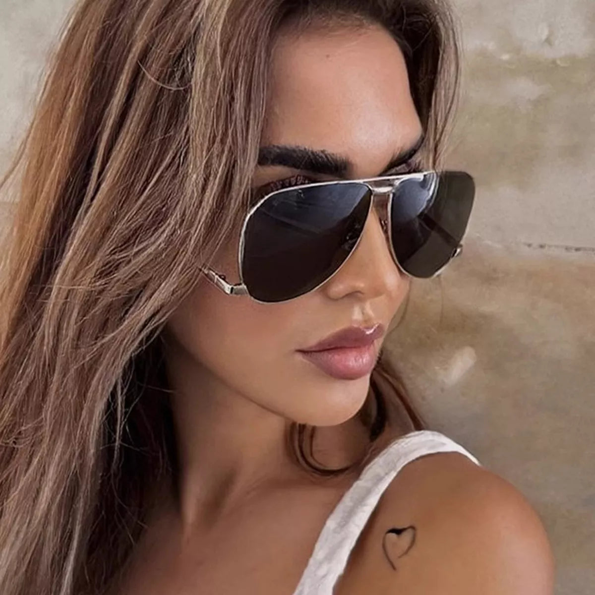 UV Protection Aviator Sunglasses - Silver - View 1