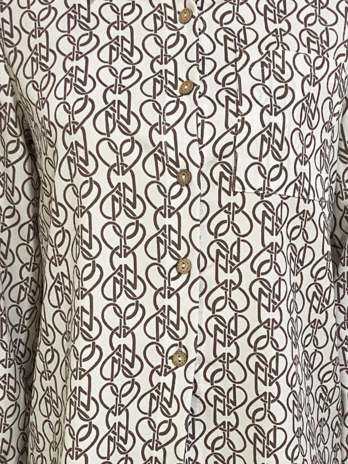 Printed Button-Down Long Sleeve Shirt - Tan - View 2