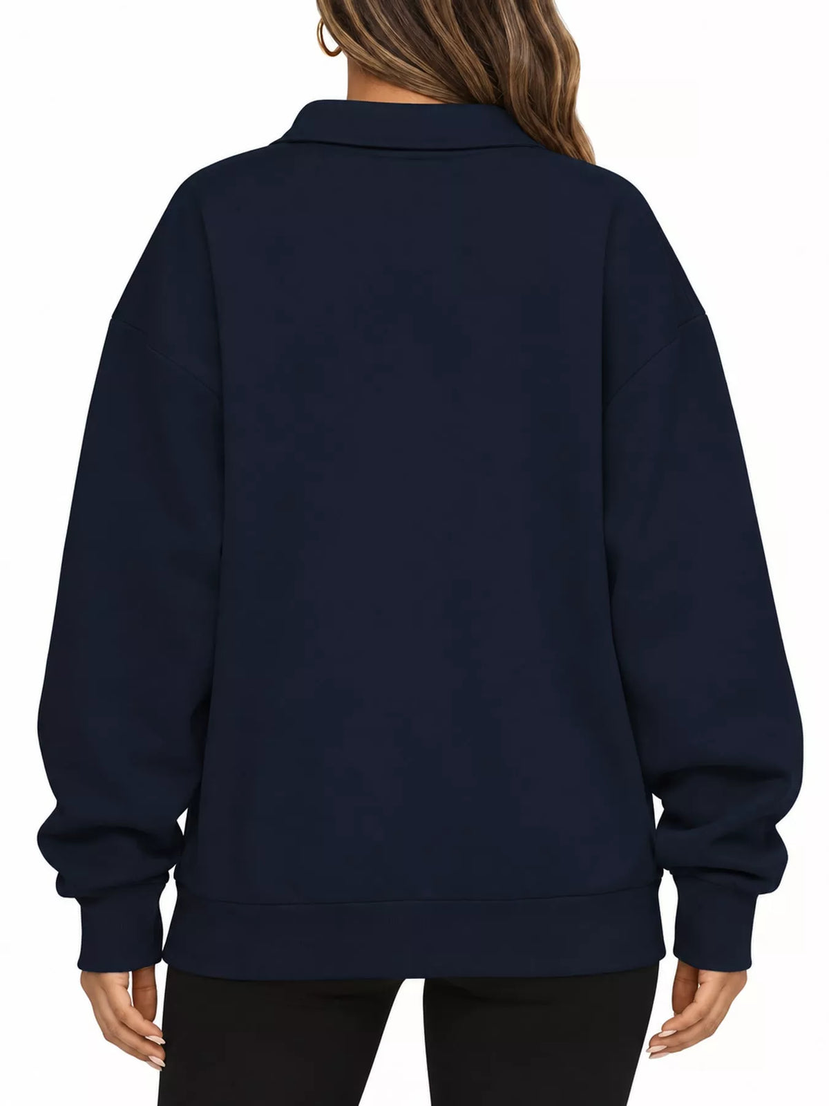 Full Size Quarter-Zip Dropped Shoulder Sweatshirt Plus Size - Navy - View 22