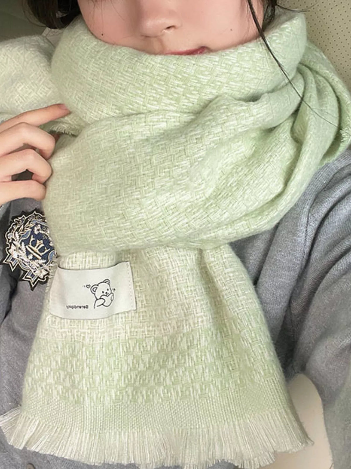 Raw Hem Scarf - Green - View 2